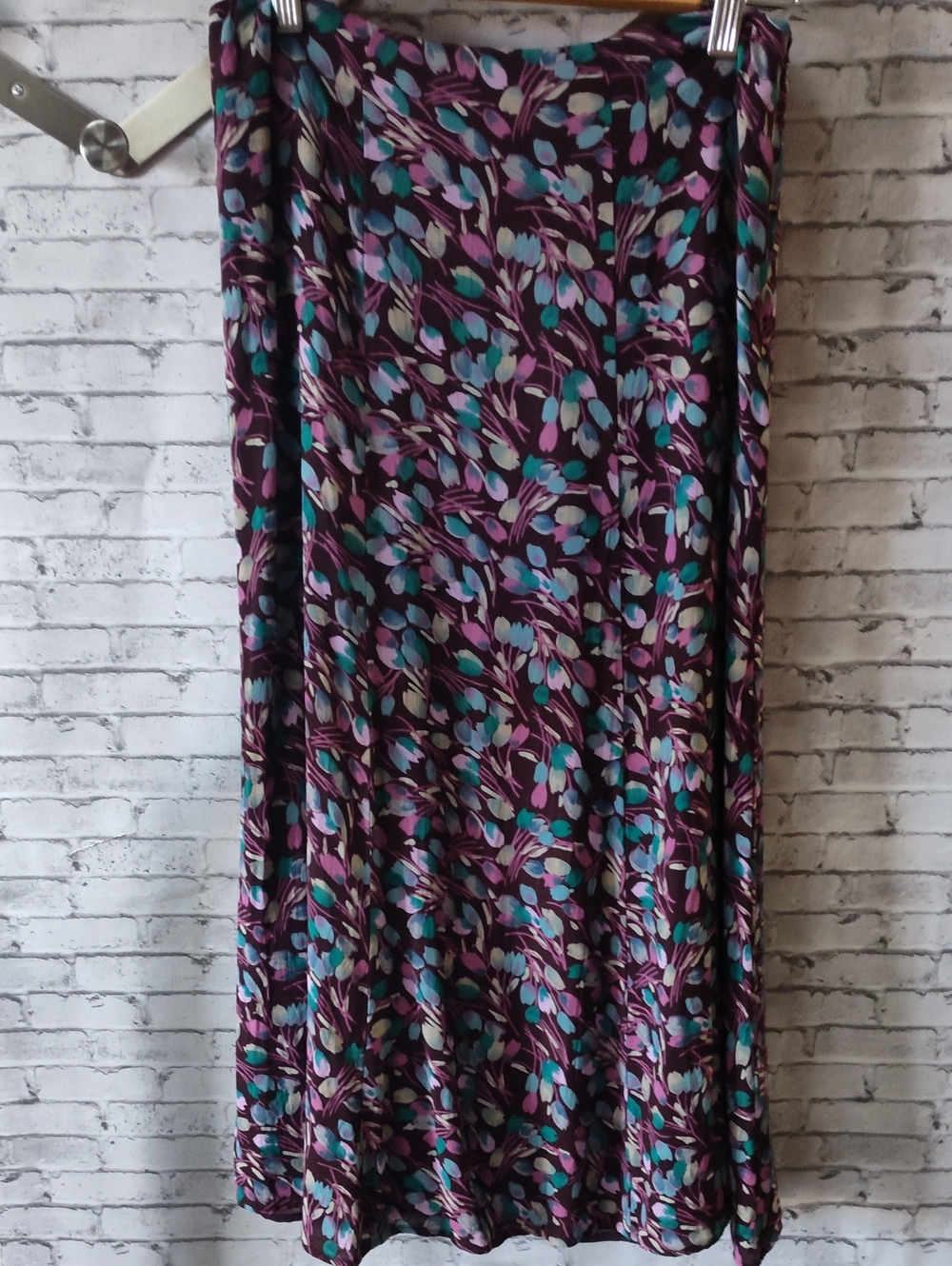 David Brooks Plum Floral Midi Skirt with Teal Accents